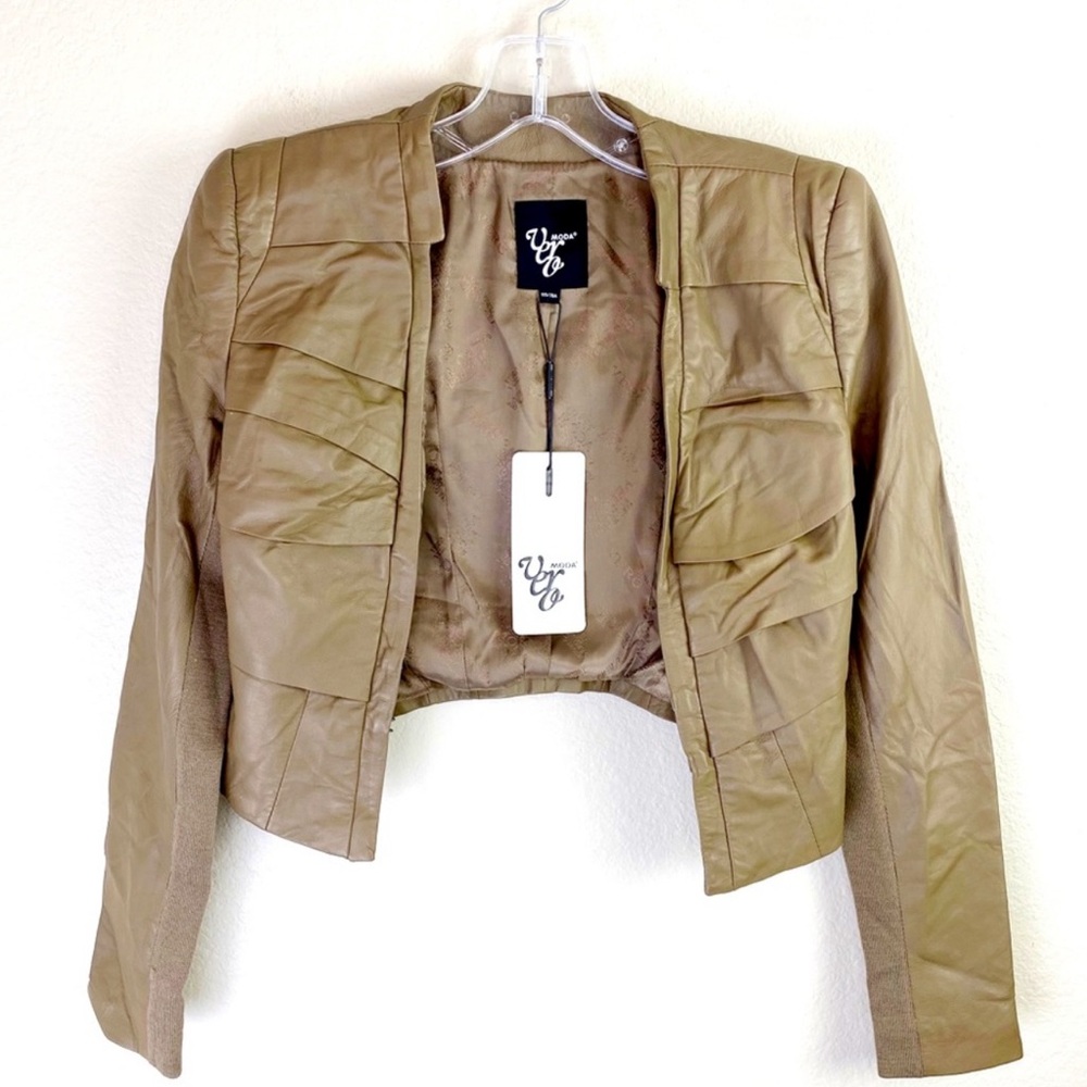 VERO MODA Tan Vegan Leather Fitted Jacket NEW 1